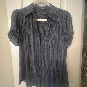 Adrianna Papell Navy and White Patterned Top